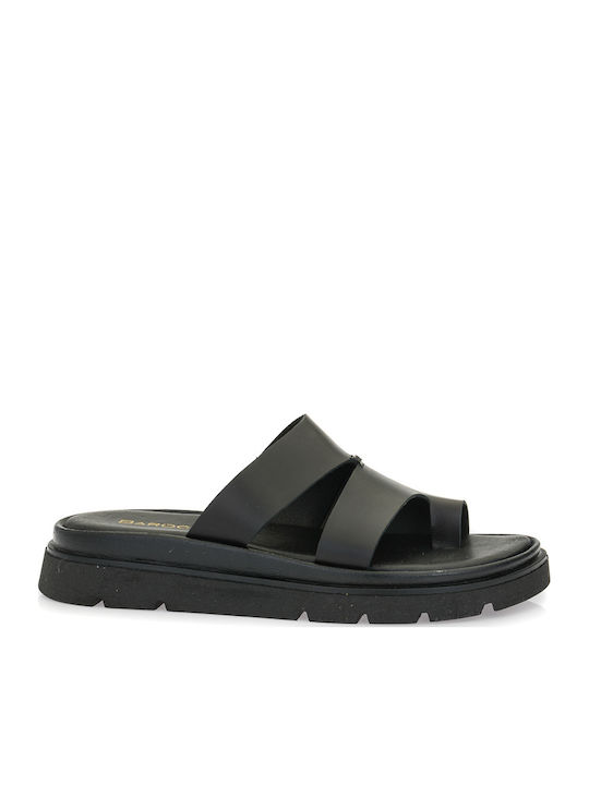 Δερμάτινα Γυναικεία Ανατομικά Σανδάλια Flatforms Μαύρα