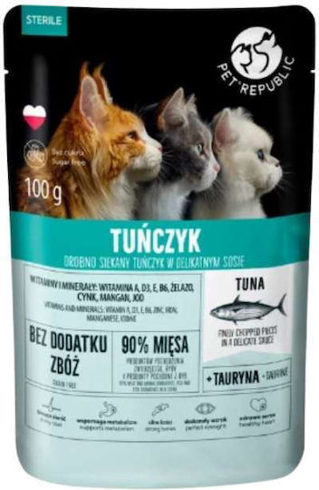Pet Republic Nasses Katzenfutter in Beutel mit Thunfisch und Fleisch ohne Getreide 24x100gr