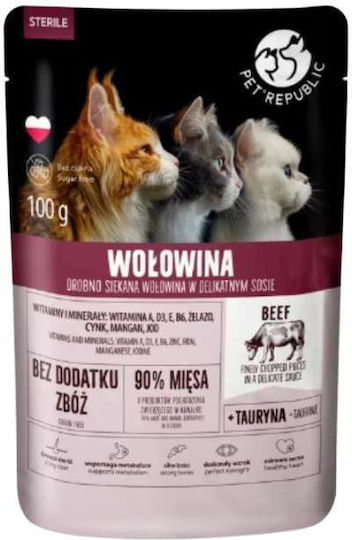 Pet Republic Nasses Katzenfutter für Junior-Katzen in Beutel mit Rindfleisch und Fleisch ohne Getreide 24x100gr