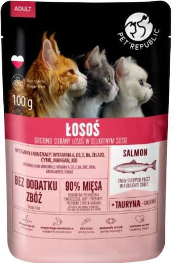 Pet Republic Nasses Katzenfutter für Erwachsene Katzen in Beutel mit Lachs und Fleisch ohne Getreide 24x100gr