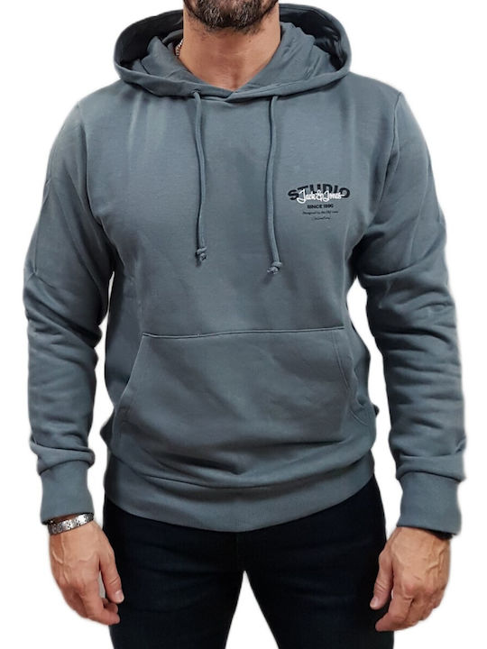 Jack & Jones Sweat Φούτερ Stormy Weather - Blau mit Kapuze