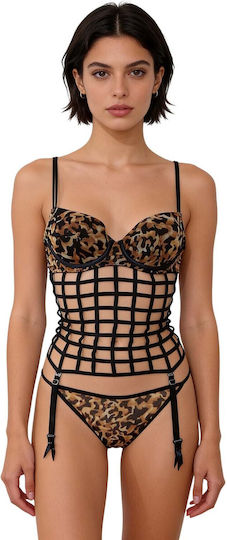Sexy Bustier Garter Set With String Trend 70021-10118 Animal