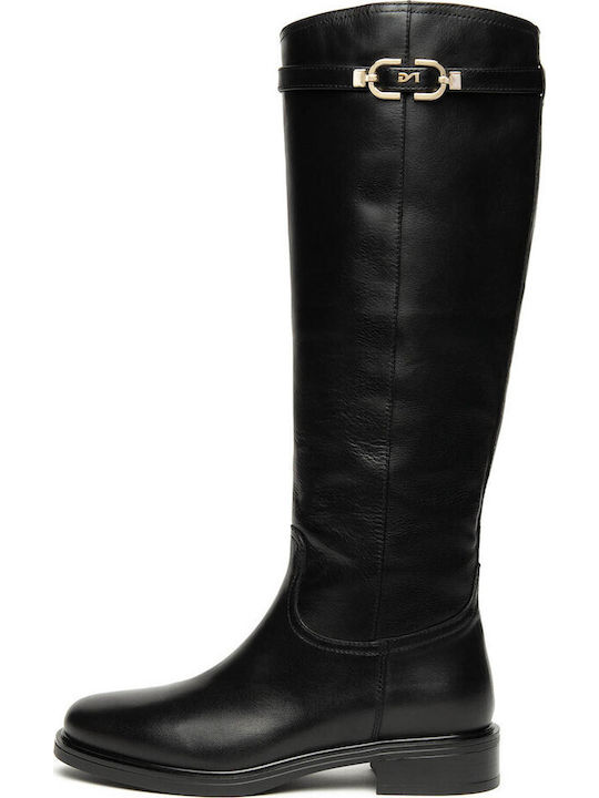 Damenstiefel aus Leder mit Gummi Schwarz
