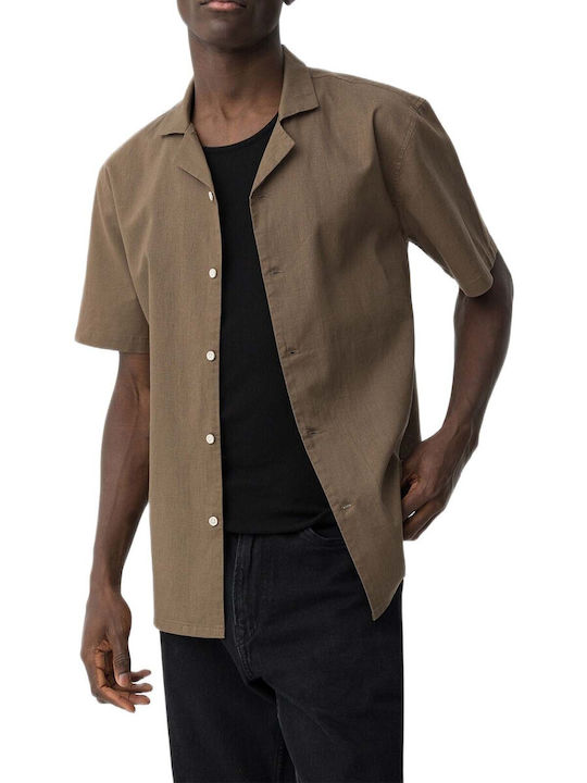 Tiffosi Short Sleeve Linen Shirt in Regular Fit Brown