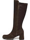 Damenstiefel aus Leder mit Gummi Braun