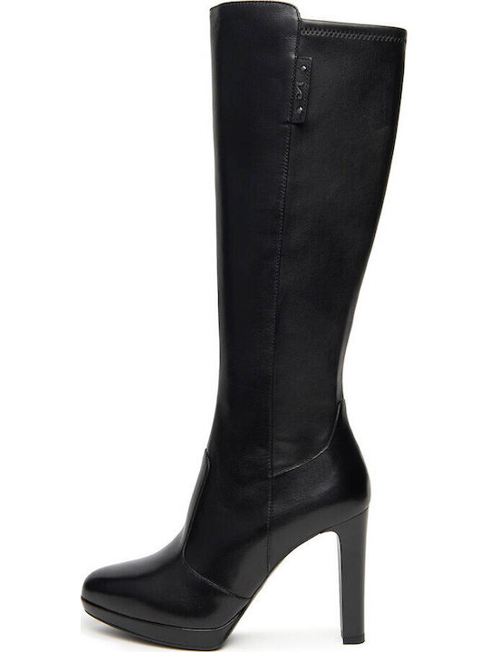 Damenstiefel aus Leder mit Gummi Schwarz