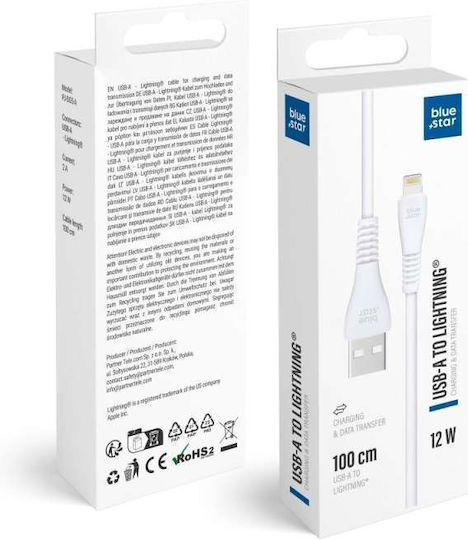 Blue Star Cablu USB-A La Lightning 12W Alb 1m