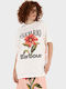Damen T-shirt Blumen Creme