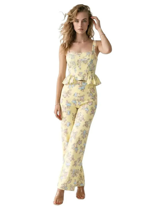 Γυναικείο Κίτρινο Σετ με Παντελόνι Floral