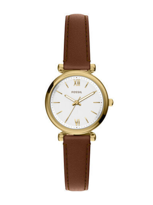 Fossil Carlie Дамски Кварцов Часовник с Кафява Кожена Каишка