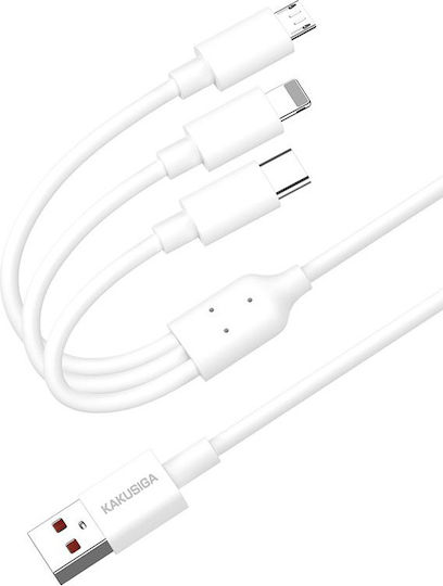 Kakusiga Mehrere Anschlusskabel USB zu Typ-C / Blitzschlag / Micro-USB Kabel 5A Weiß 1,2m KSC-1021