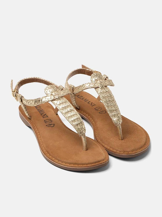 Lazamani Lazamani Damen Leder Gold Flache Sandalen