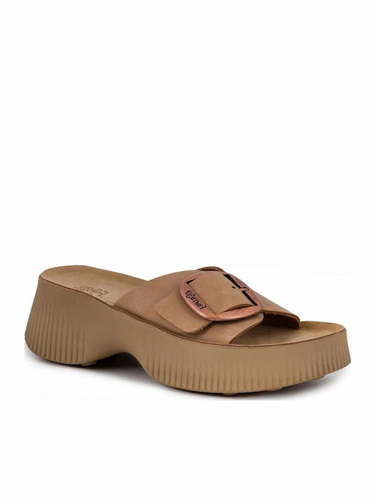 Fantasy Sandals Leder Flache Damen Sandalen Taupe