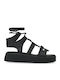 Δερμάτινα Γυναικεία Σανδάλια Flatforms Μαύρα