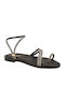 Leather Women's Flat Sandals Black