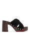 Suede Mules με Ψηλό Τακούνι σε Μαύρο Χρώμα