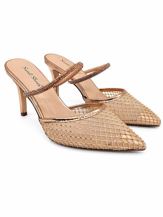 Sweet Shoes Mules with Thin High Heel in Rose Gold Colour