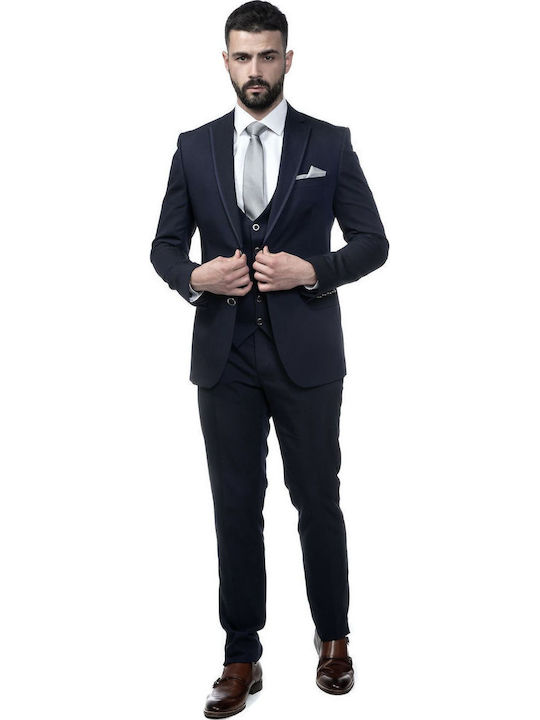 Men's Groom's Suit with Vest Blue