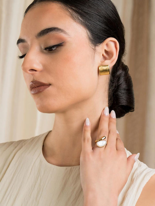 Late Again Gold Plated Steel Stud Earrings