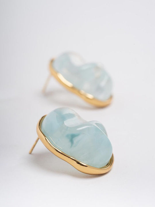 Late Again Stud Earrings Made of Steel Gold Plated with Stones Blue