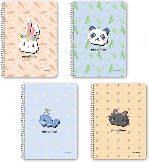Logigraf Spiral Ruled Notebooks B5 90 Sheets 3 Subjects Pixellino 6 Pieces (Miscellaneous Designs)