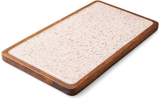 Ξύλινη Πιατέλα Ορθογώνια 40x25cm Λευκή Gold Spots