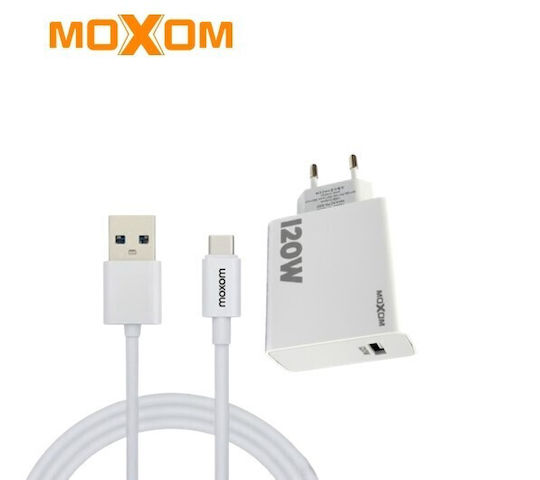 Moxom Charger With USB-A Port And USB-C Cable 120W White MX-HC246