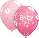 Μπαλόνια Latex 11" Baby Girl Footprints & Hearts Φούξια Συσκ 6 Τμχ
