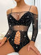 Roza Rz60108z Sexy Κορμάκι Δίχτυ Στρας Μαύρο One Size Ελαστικό Γυναικείο Body Stocking