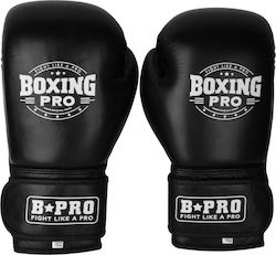 Boxing Pro Γάντια Πυγμαχίας Δερμάτινα για Αγώνα Μαύρα