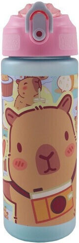 Gim Kunststoff Kinder Trinkflasche Capybara Thermos mit Stroh Graue 600ml