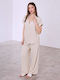 Celestino Set Women's Shirt Palazzo Pants Viscose Loose Fit Beige