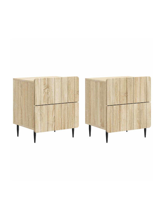 Beige Wooden Bedside Tables 2 Pieces 43x34.5x49.5cm