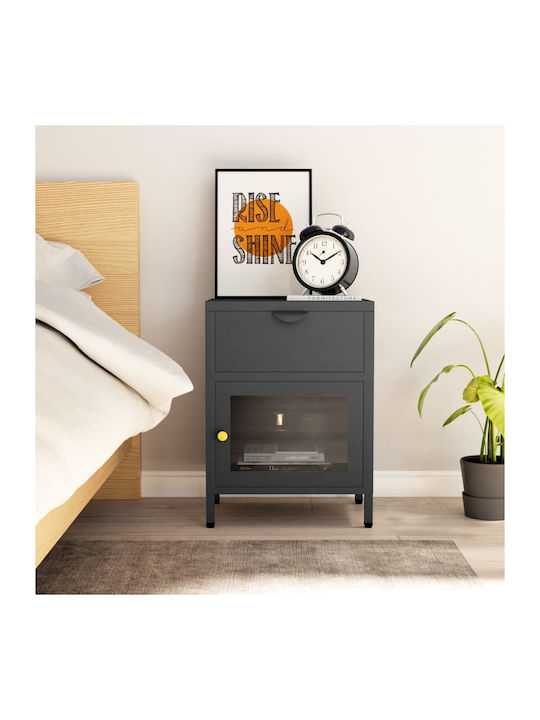 Metal Bedside Table With Gray Glass Surface 40x30x54.5cm