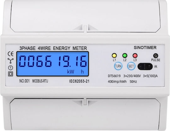 Contor de Energie Electrică Trifazat Sinotimer 3x230/400v Ac 50hz 3x5 100 A Afișaj Digital Iluminat cu Led Dts6619-016