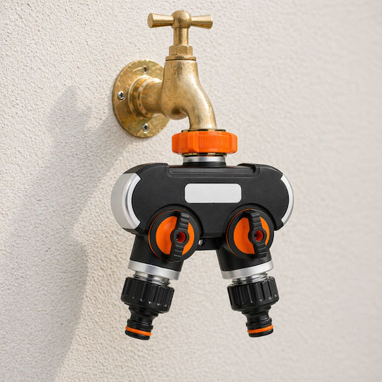 Adaptor Robinet 2 Căi Zola Control Flux Irigare Grădină Conector 3/4" Negru Portocaliu