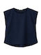 Women's Crop Cotton Short Sleeve Blue Top