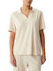 Women's Polo Blouse Short Sleeve Beige