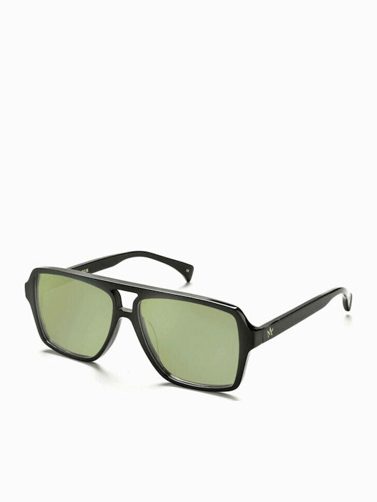 Am Eyewear Sonnenbrillen Schwarz mit Horn umrandetem Rahmen