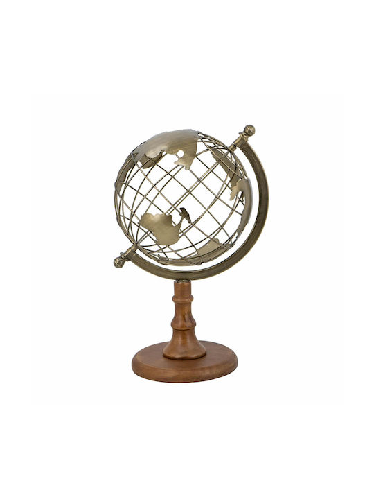 Artekko Solis Golden Metallic Globe Wooden Base 23.5x20x36.5 Cm