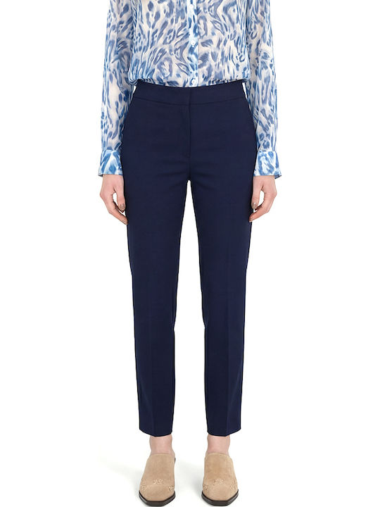 MY T Damen Stoff Capri Hose in Schlank Passform Blau