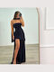 Summer Maxi Evening Dress Strapless with Tulle Black