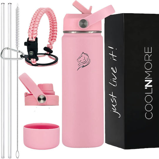 Cool'NMore Stainless Steel Thermos Bottle BPA Free 500ml Flamingo with Straw and Handle