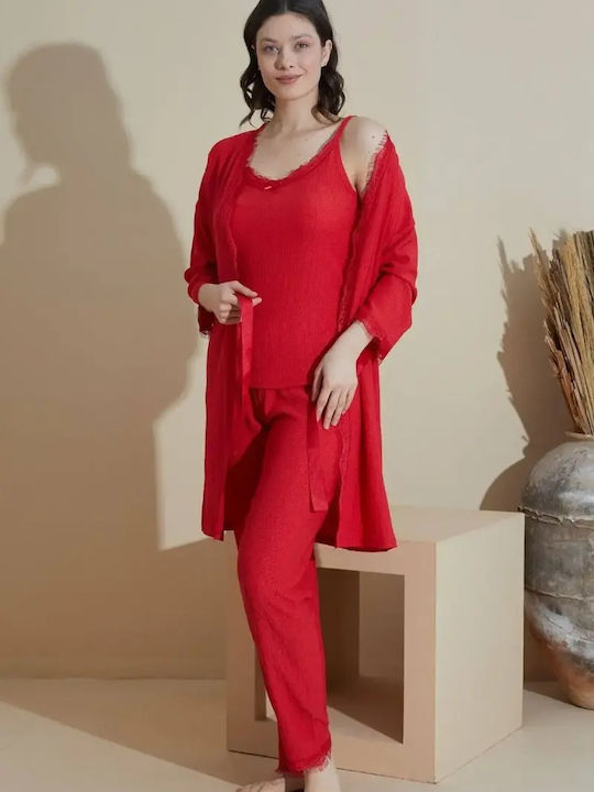 Lindros Summer Women's Cotton Pyjama Set Red