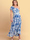 Denim Maxi Skirt Floral Blue