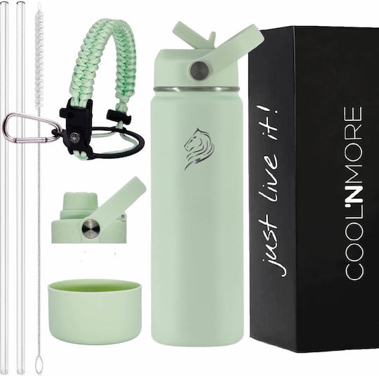 Cool'NMore Μπουκάλι Θερμός Ανοξείδωτο BPA Free 500ml Mint με Καλαμάκι, Λαβή, Θηλιά και Επιστόμιο