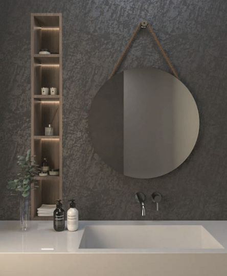 Rope Round Bathroom Mirror 70x70cm Beige