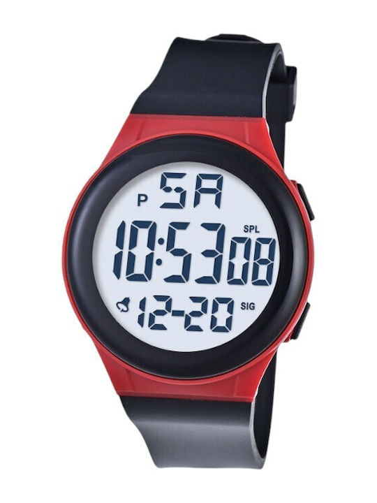 Digital Men's Watch 42mm Battery with Rubber Strap Black/Red