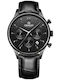 Men's Chronograph Battery Watch with Black Leather Strap
