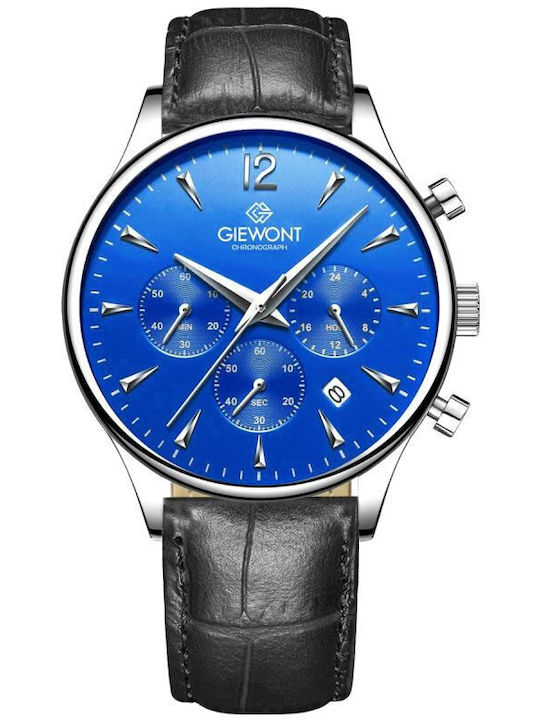 Men's Chronograph Battery Watch with Black Leather Strap